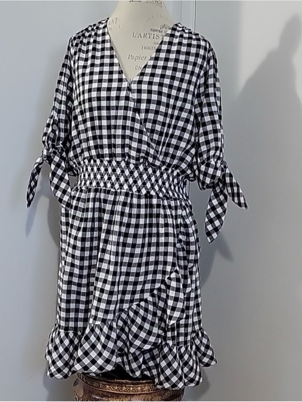 MICHAEL Michael Kors Black and White Gingham Wrap Dress